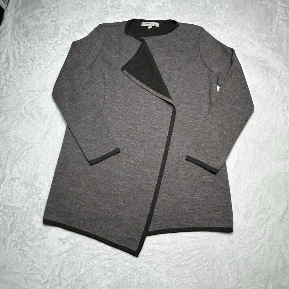 Lineamaglia Cardigan Sweater Womens L Gray Wool Blend Open Front Made In Italy - Picture 3 of 8
